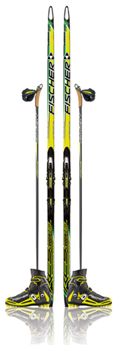 Fischer cross country skis and boots